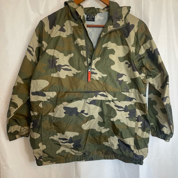 CHILDRENS PLACE Boy’s Camo Hood Pullover Windbreaker Rain Coat Size 10/12 - Picture 1 of 12